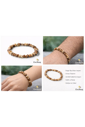 Doğal Taşlar Doğal Odun Jasper Kırık Taş Bileklik – Unisex Günlük Kullanım