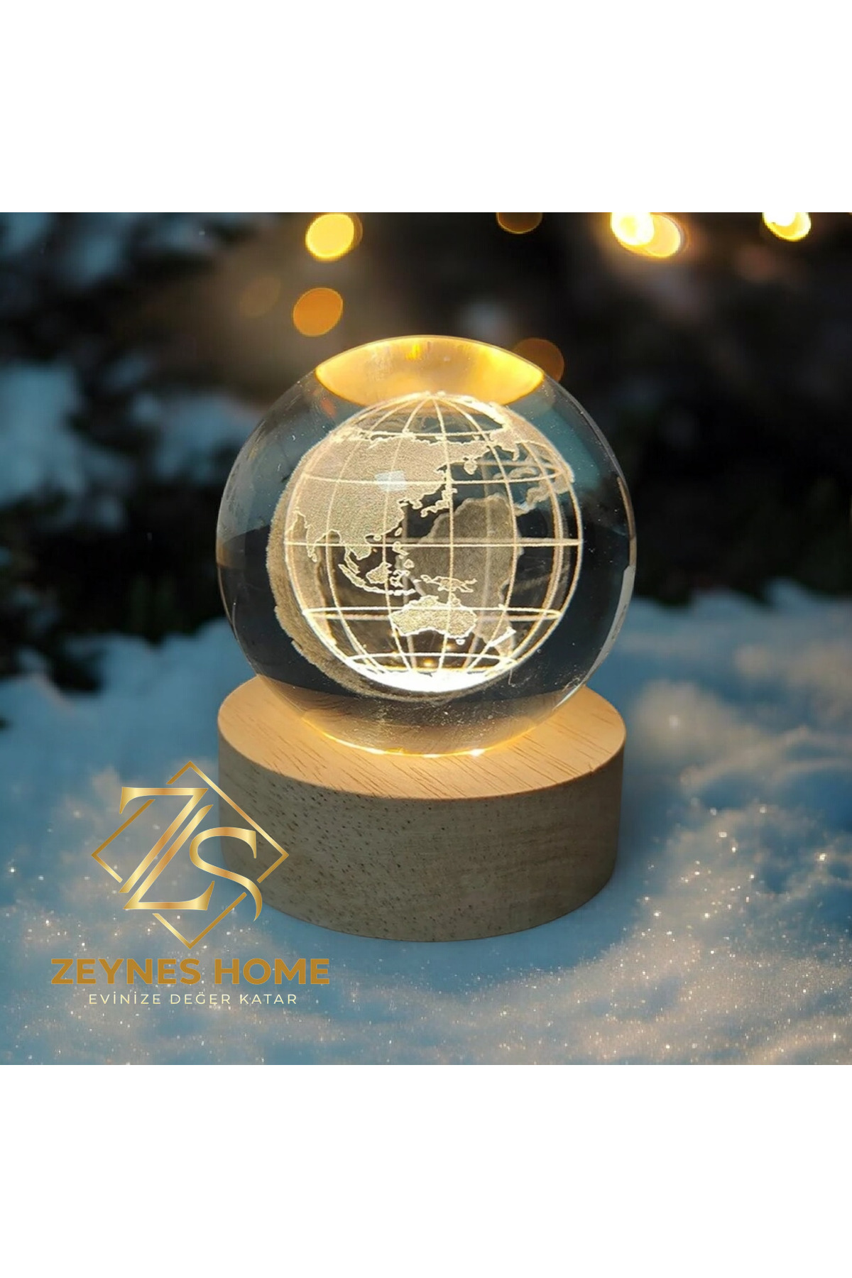 Zeynes Home 3D Kristal Özel Tasarım Cam Küre – Ahşap Altlıklı Renk