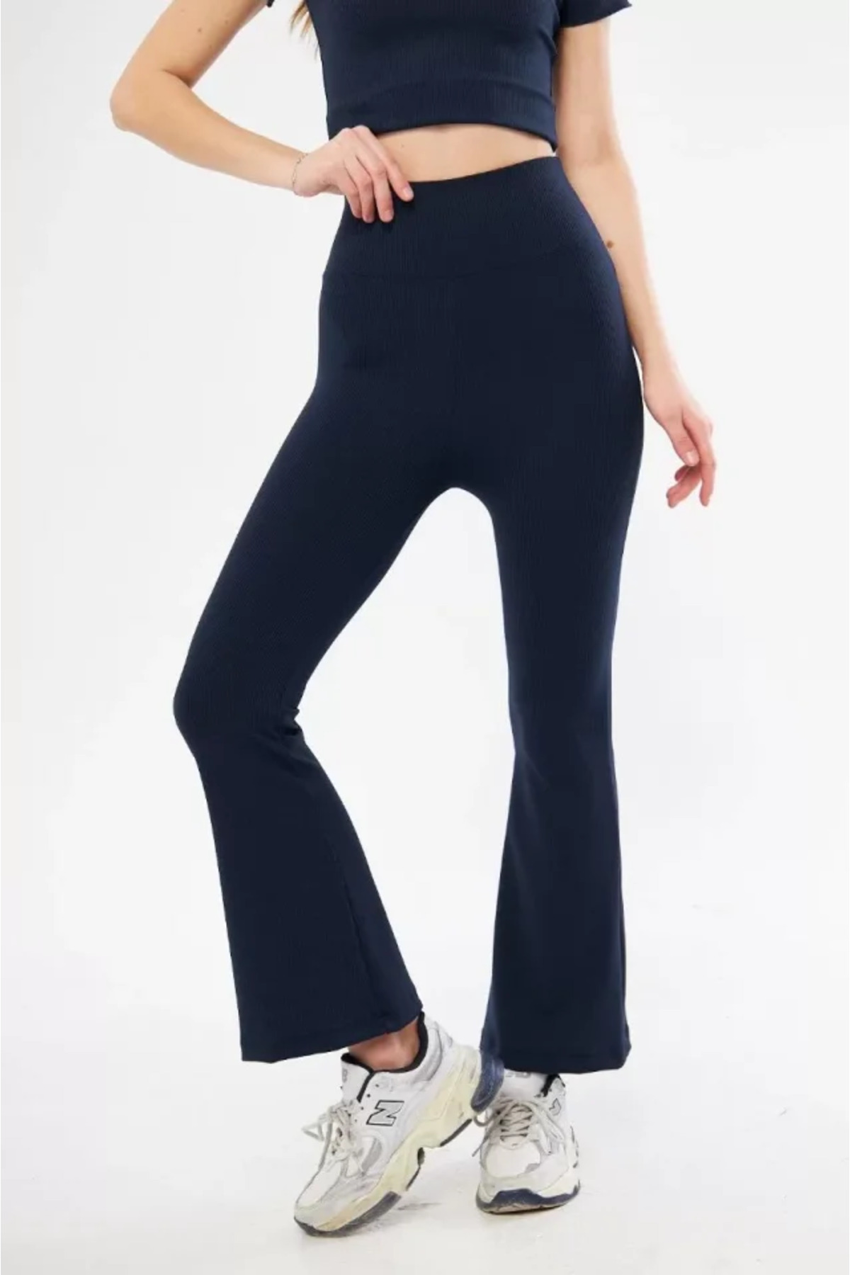 Kanonik Education Yüksel Bel Fitilli İspanyol Paça Tayt - Lacivert