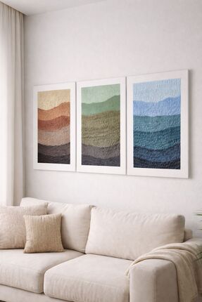 AURARTSTUDİO Dokulu Soyut Üçlü Tablo Seti – Modern Duvar Sanatı