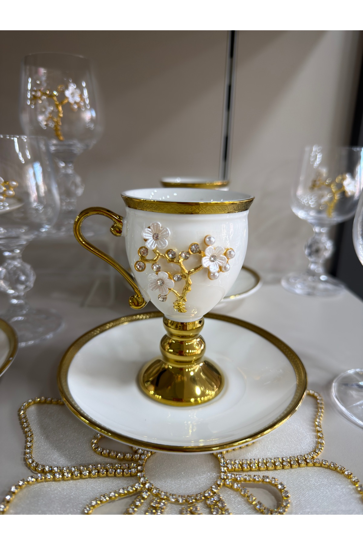 Vakıf home Acar Porselen İncili Gold Ayaklı Kahve Fincan Takımı ...