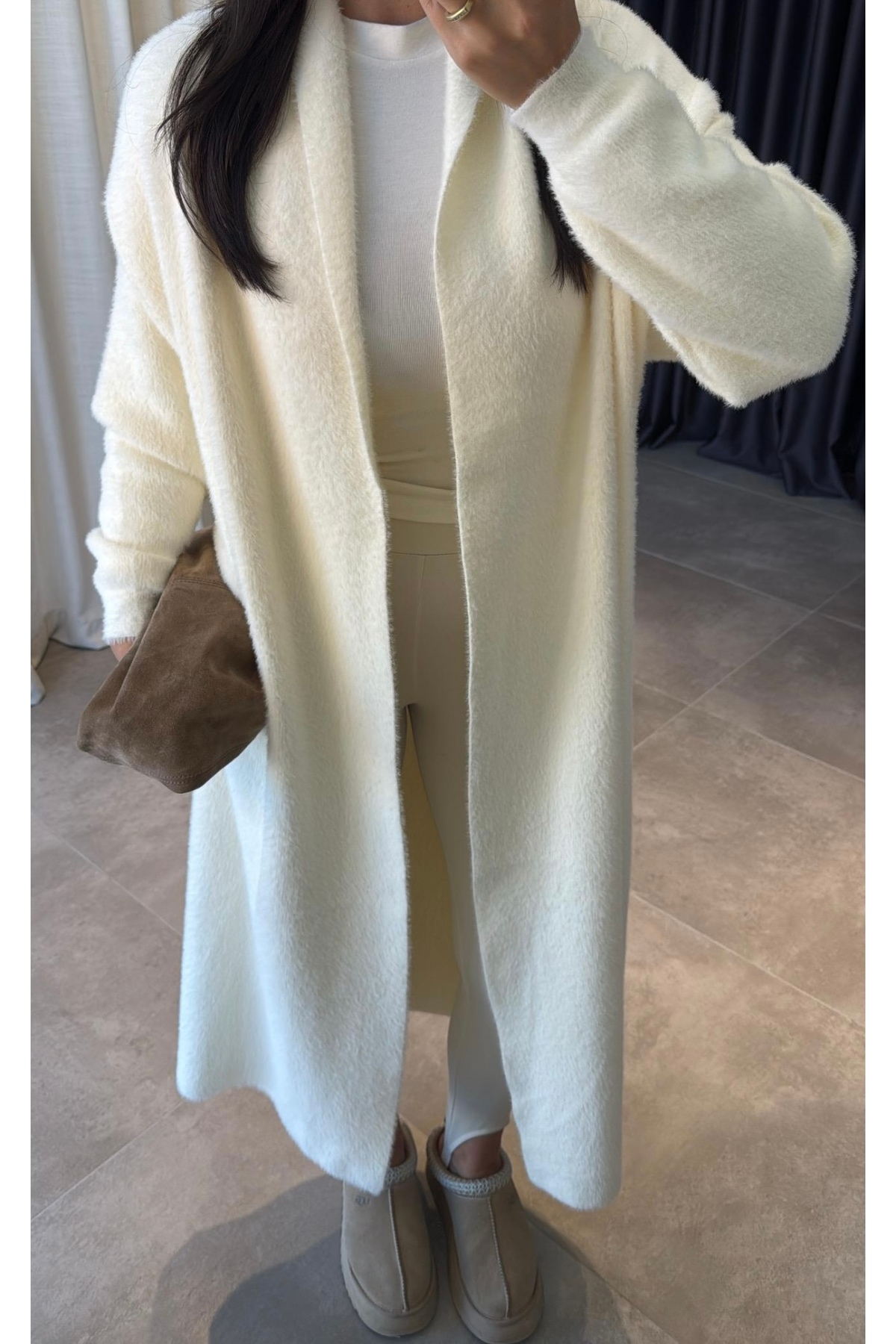 codudem  Sakallı ip örme triko maxi tam boy uzun kışlık hırka - Görsel 2