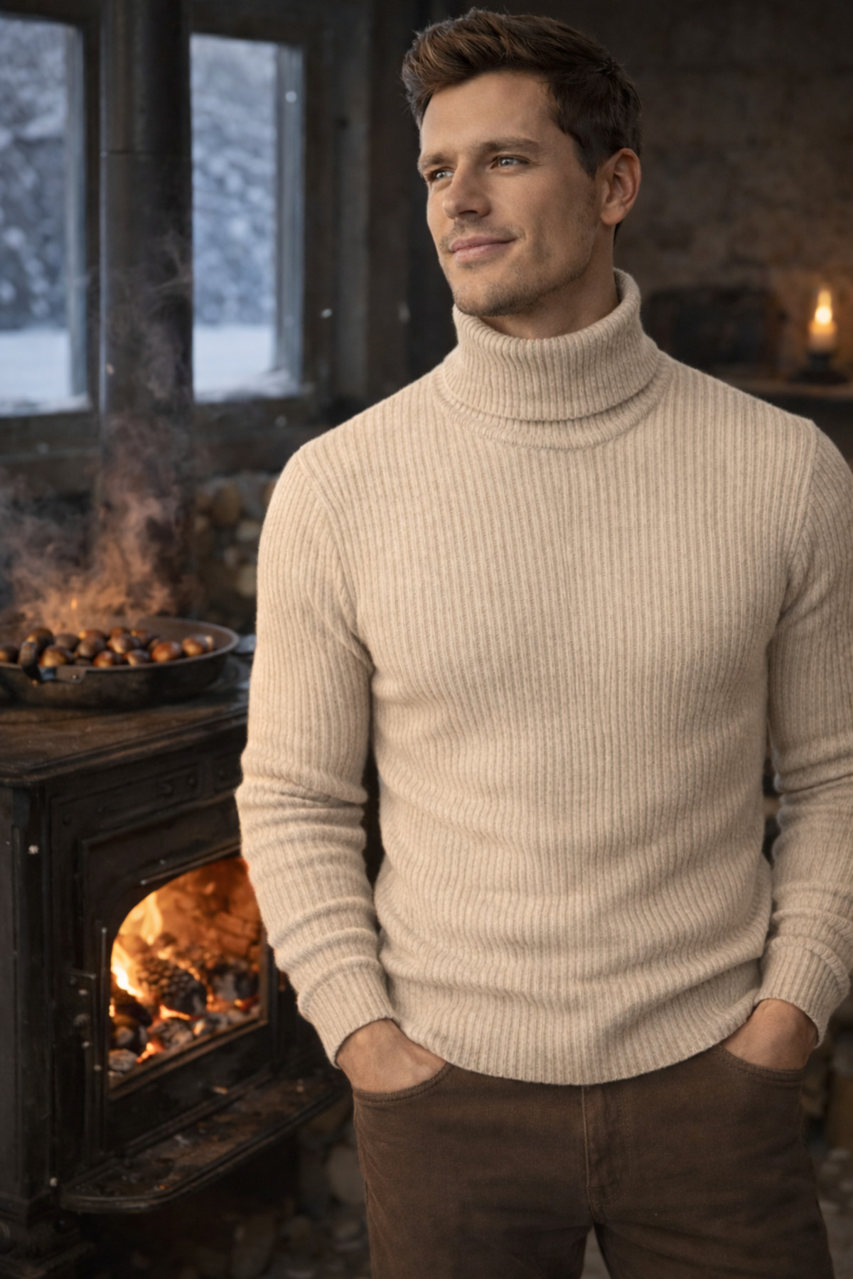 SKYBEAR  Siyah Beyaz Bej 3lü Erkek Kışlık Balıkçı Yaka Triko Kazak Örme Boğazlı Günlük Giyim - Görsel 6