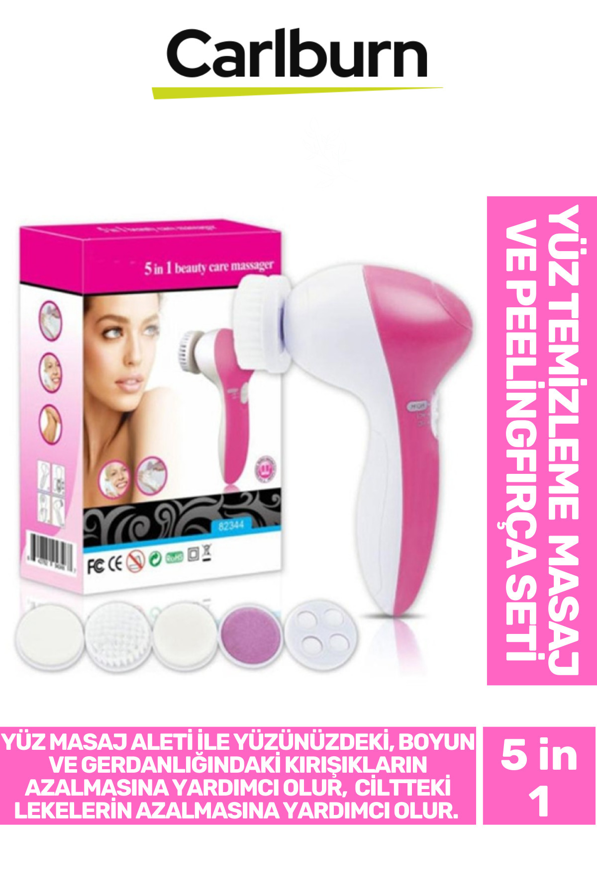 moontime alaçatı Çok Fonksiyonlu 5'li Pilli Yüz Temizleme ve Cilt Bakım Seti