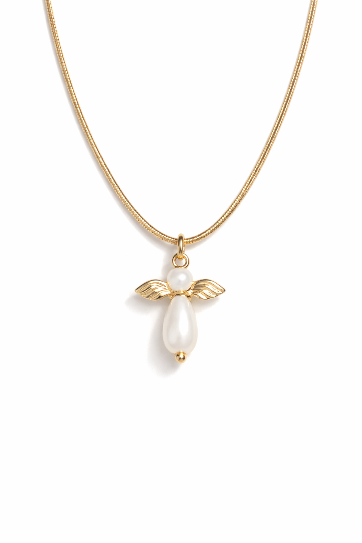 Angel Pearl 14K Kaplama Çelik Melek Kolye