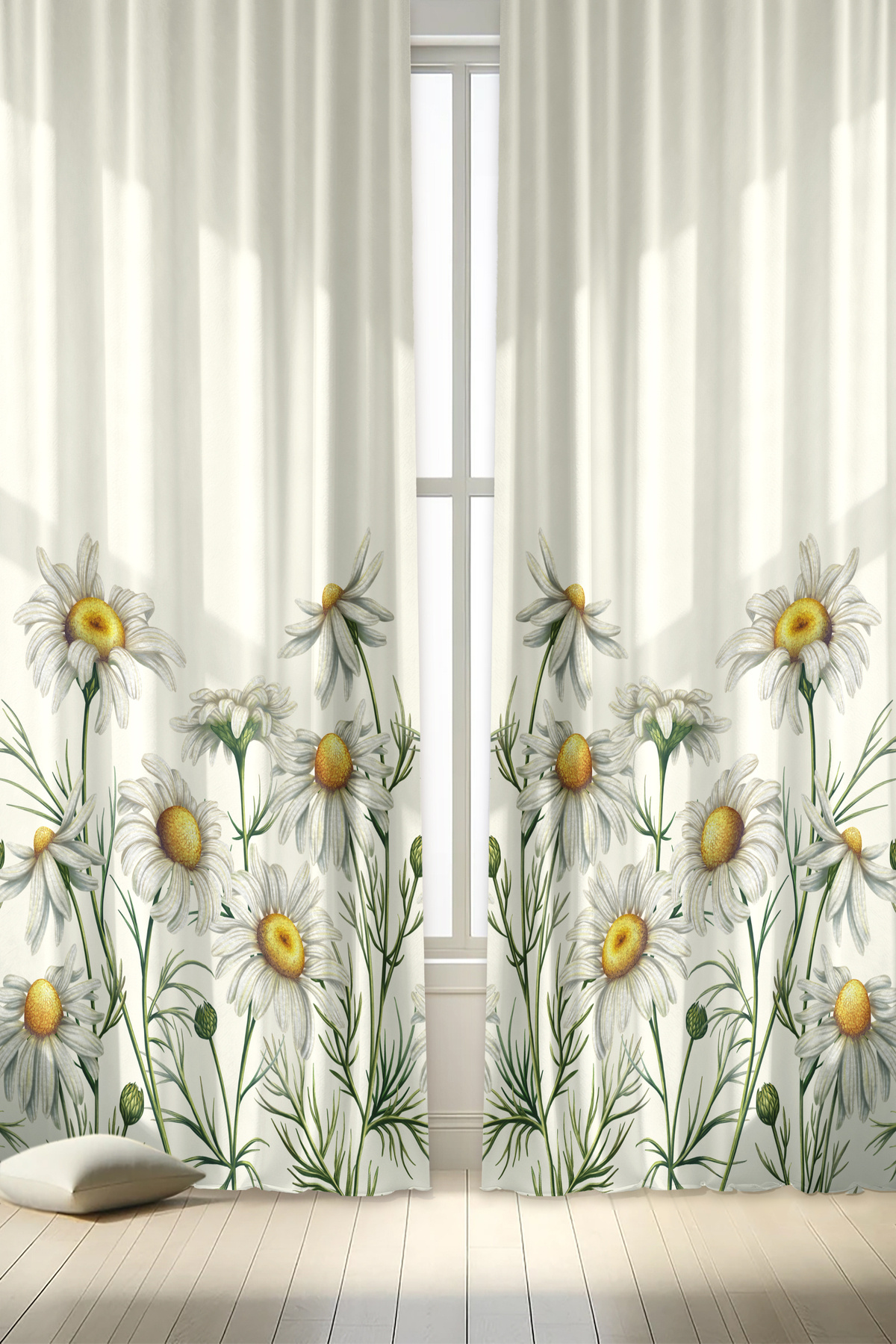 Decorative Printed Daisy Patterned Living Room Kitchen Background Curtain (SINGLE WING - IP ADJUSTABLE EXTRAPHOR)