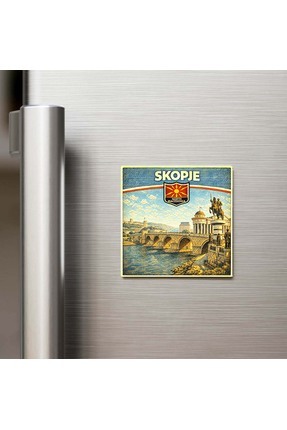 iBerk Buzdolap Magneti - Retro Kuzey Makedonya Üsküp Şehri Temalı Vintage - 9...