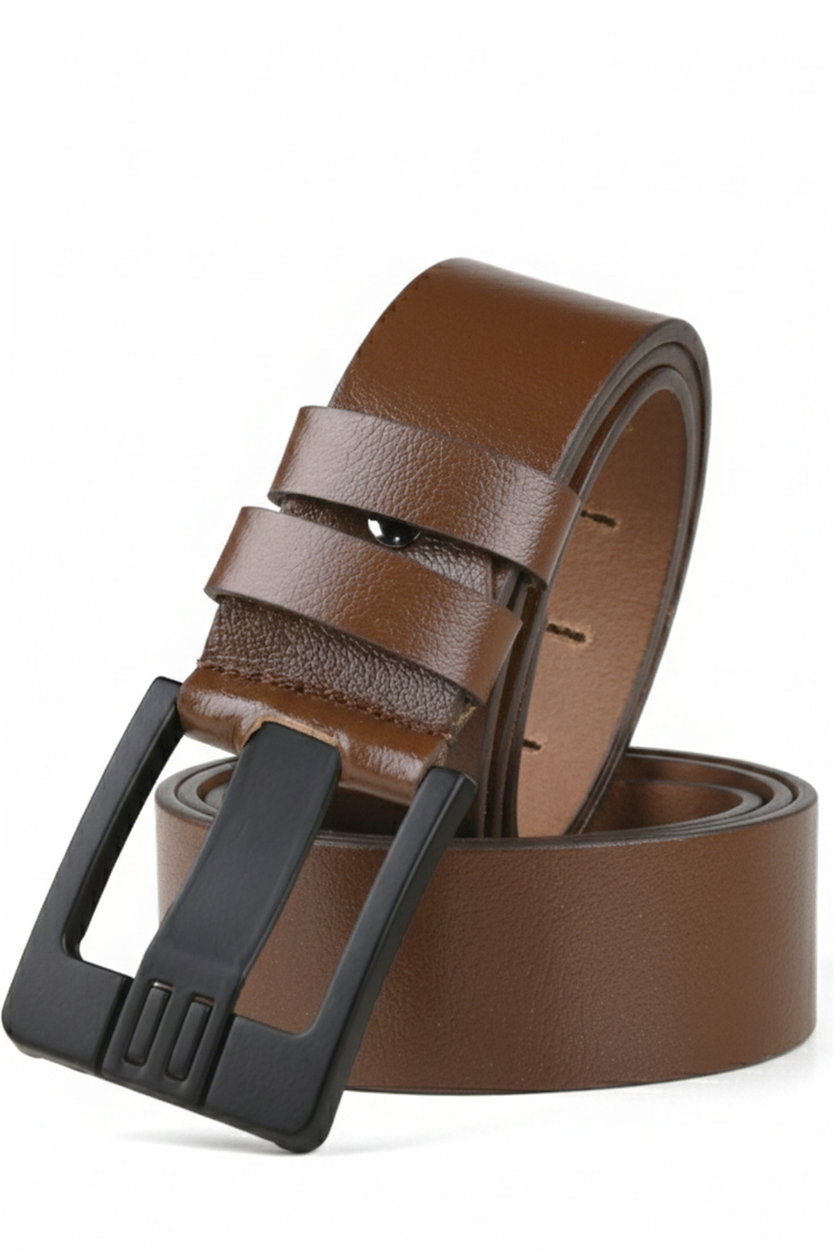 Light Brown 100% Genuine Leather Men's Belt Black Buckle Thick Tongue Shortenable Domestic Production 2502655