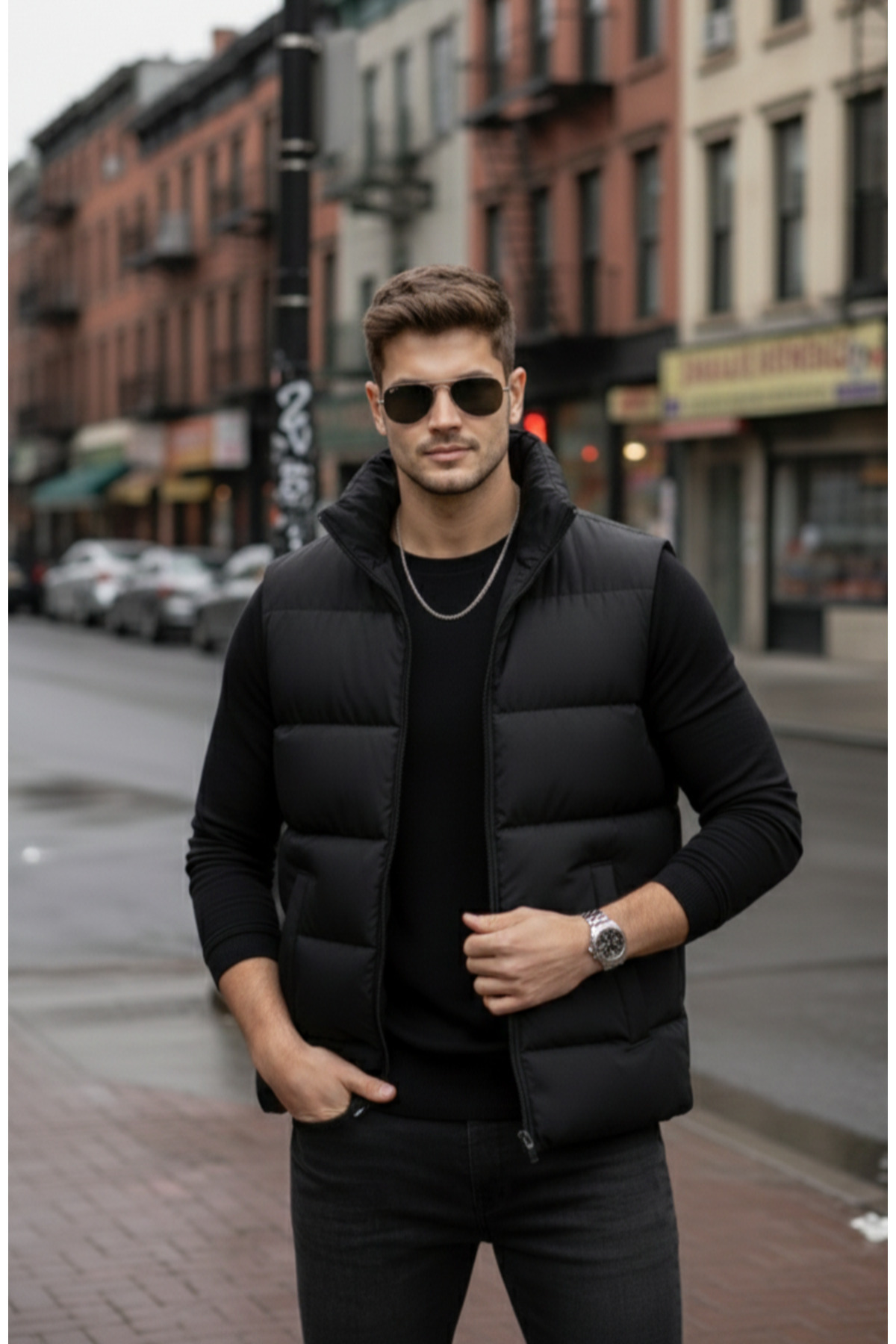 rota 360  Erkek Siyah Şişme Yelek | Regular Fit, Dik Yaka, Fermuarlı, Astarlı, Su ve Rüzgar Geçirmez - Görsel 6