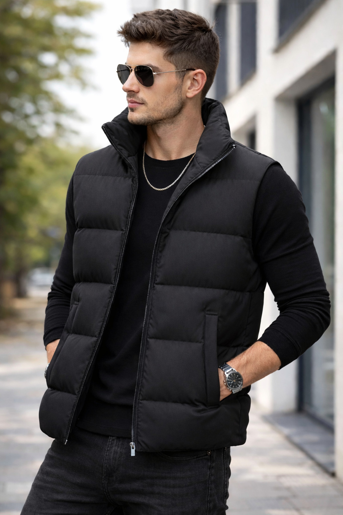 rota 360  Erkek Siyah Şişme Yelek | Regular Fit, Dik Yaka, Fermuarlı, Astarlı, Su ve Rüzgar Geçirmez - Görsel 4