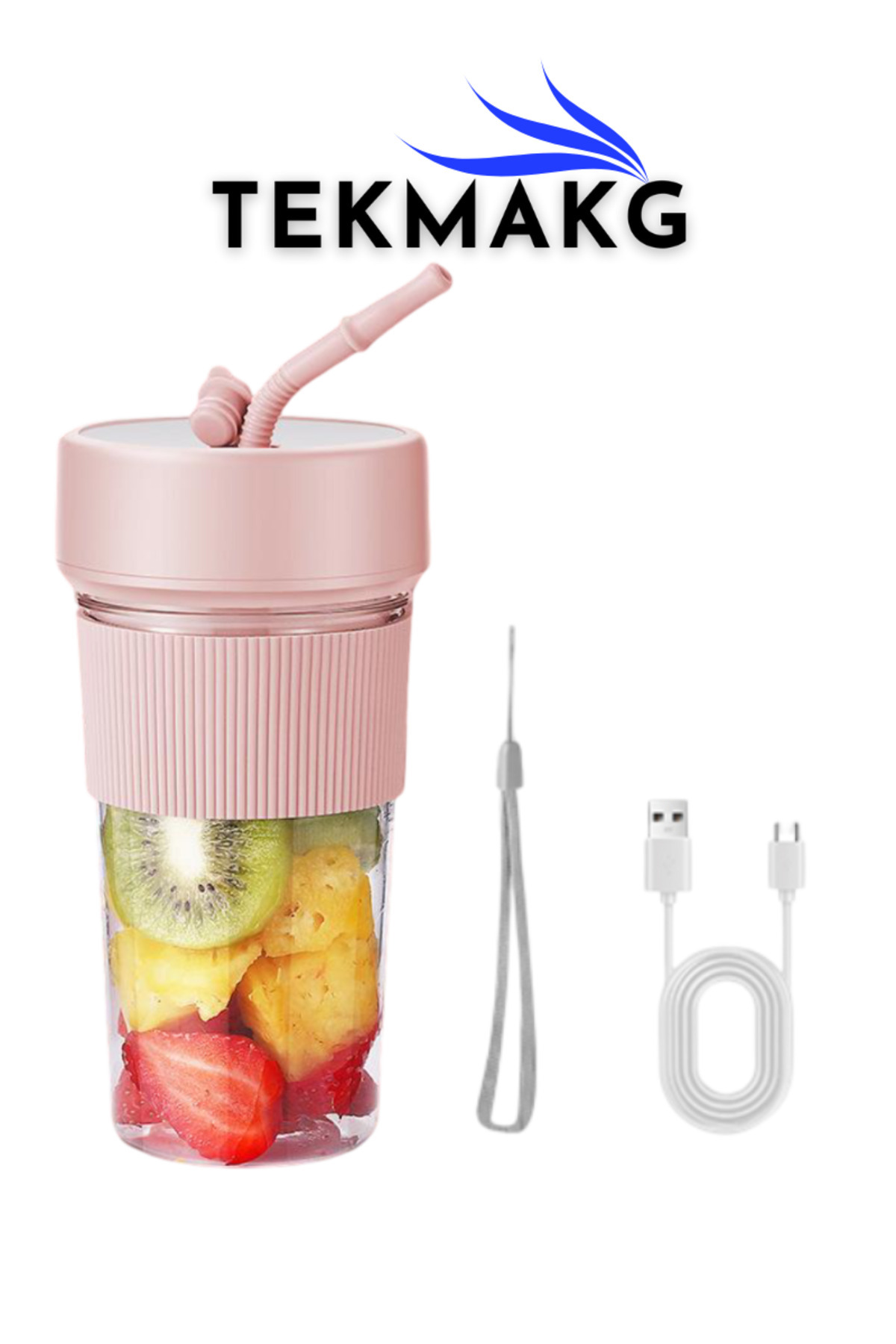 TEKMAKG Taşınabilir Şarjlı Blender | 350 ml | Type-C | 6 Bıçaklı | Kablosuz Mini Smoothie Blender