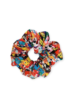 manoya Çoklu Kedi Desenli Lastikli Bez Saç Tokası Renkli Scrunchie 2'li
