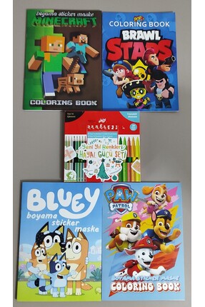 ada çanta kırtasiye 4 adet stickerli boyama kitabı ve 20'li boya kalemi (mine...