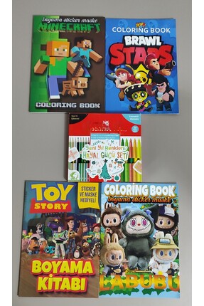 ada çanta kırtasiye 4 adet stickerli boyama kitabı ve 20'li boya kalemi (mine...