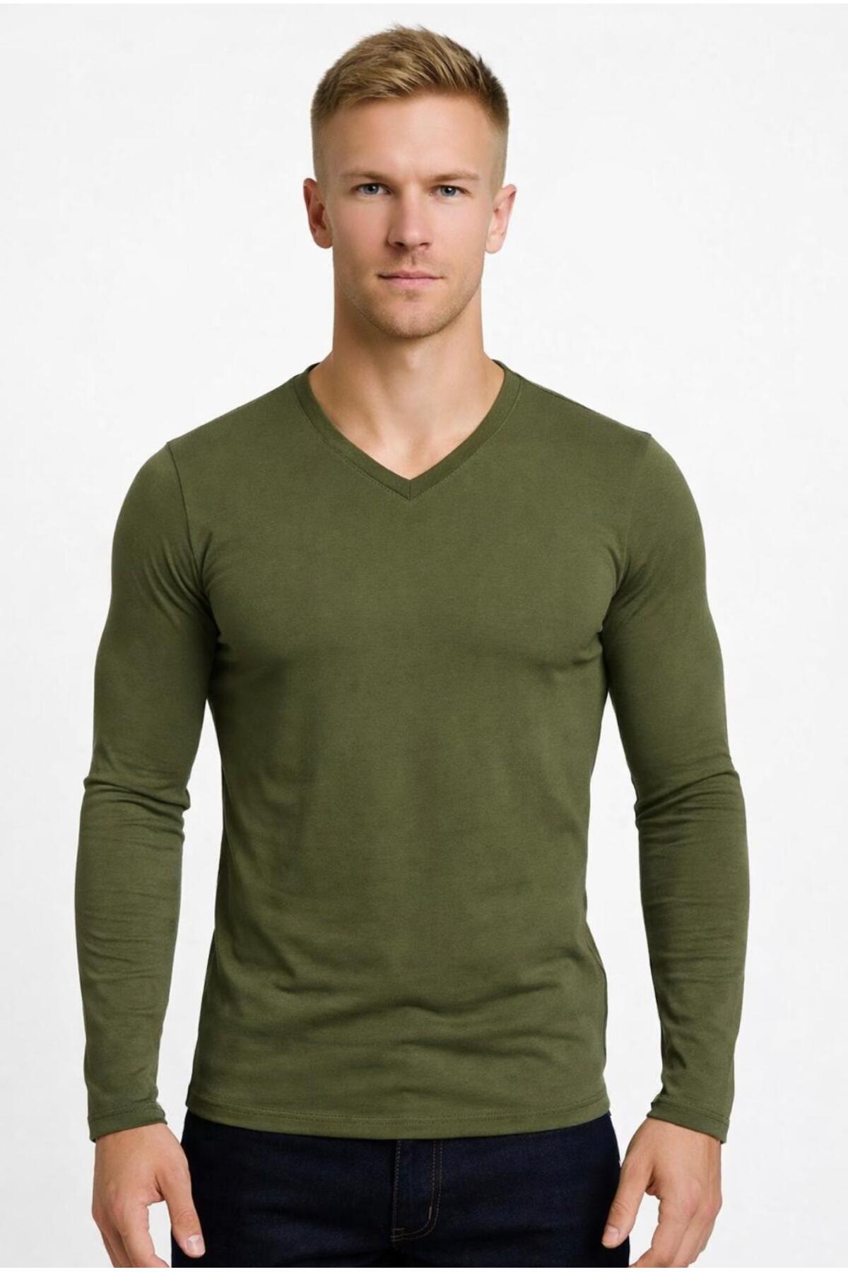 Men's Khaki Cotton Lycra Single Jersey Long Sleeve T-shirt-D236