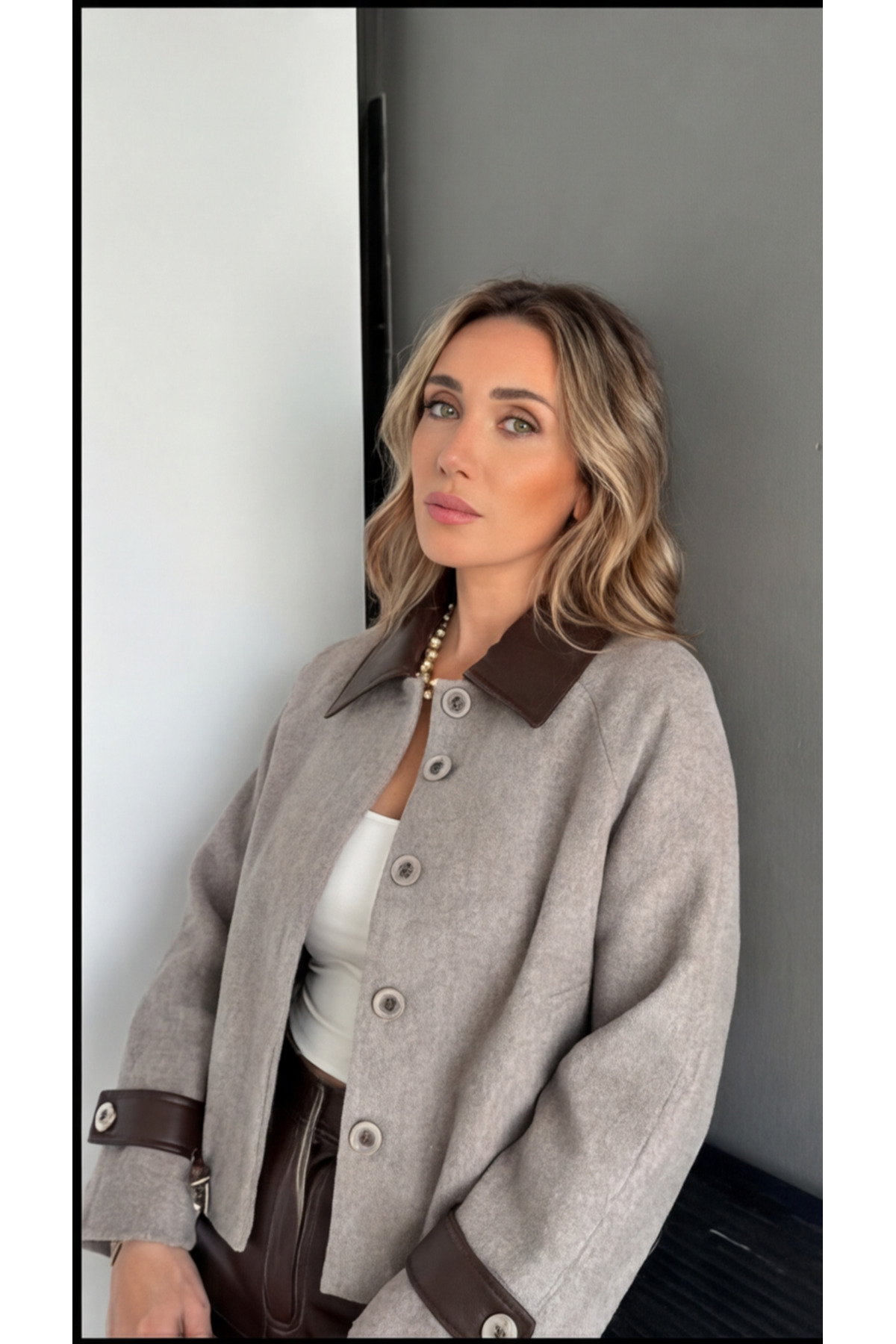 HYL. 6267 DERİ GARNİLİ BALIKSIRTI CEKET