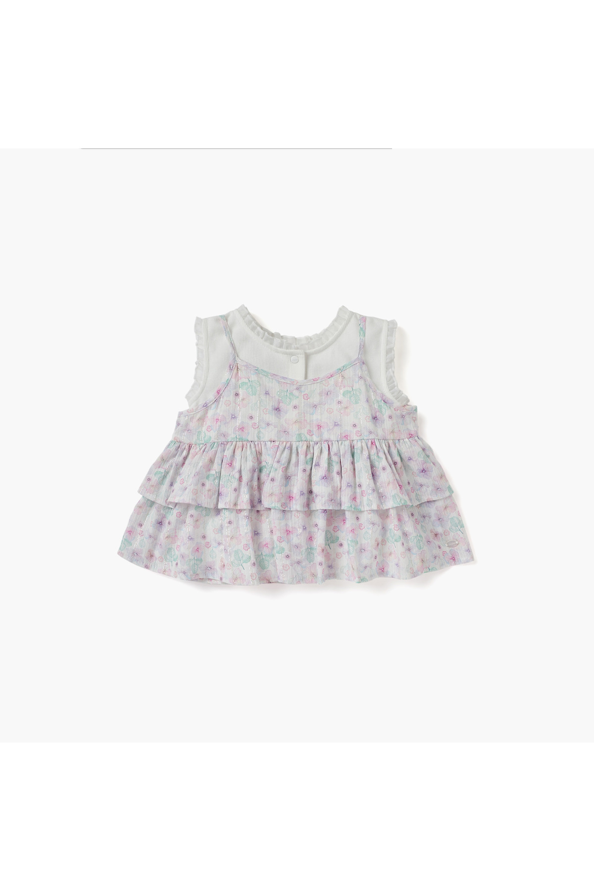 giggles Floral Print Pinafore and Sleeveless Top Set
