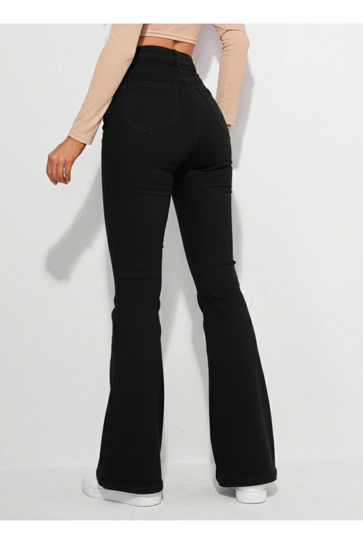 By Caspita Fashion  Kadın Yüksek Bel Power Likra Ultra Esnek Toparlayıcı Siyah İspanyol Paça Jean - Görsel 3