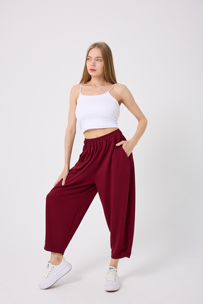 Home Şalvar Kesim Paçası Pileli Alt Eşofman Bordo