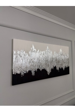 Store BesArt - Rölyef Dokulu Tablo - orta kısmı kabartmalı - krem gümüş siyah...