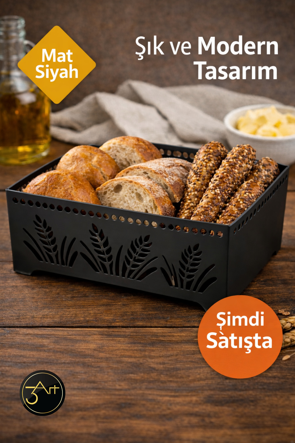 Decorative Metal Bread Bin - Bread Basket - Modern Kitchen Bread Box