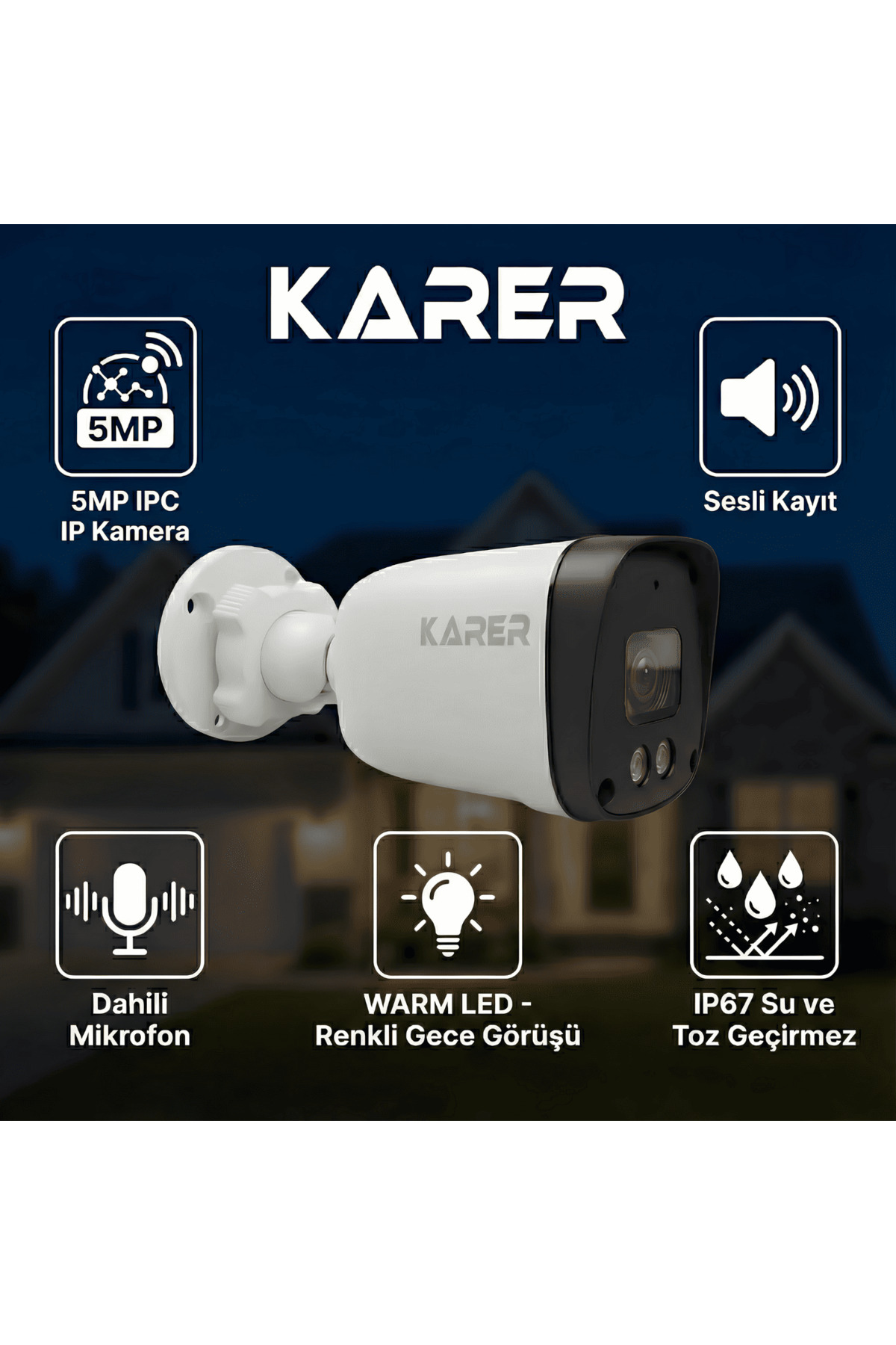4'lü ULTRA HD Serisi 5MP IP Kamera Paketi: Sesli & Renkli Gece Görüşlü POE Sistemi,İnsan ve Plaka Al Görsel 3