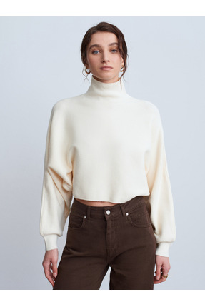 Dilvin 10849 Dik Yaka Yarasa Kol Kazak-Ekru