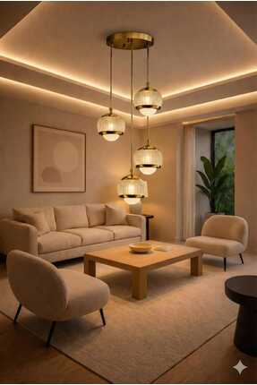 AURA LIGHTING Damla Sarkıt 4'Lü Gold 3 Renk LED Modern Avize (Beyaz Sarı Günı...