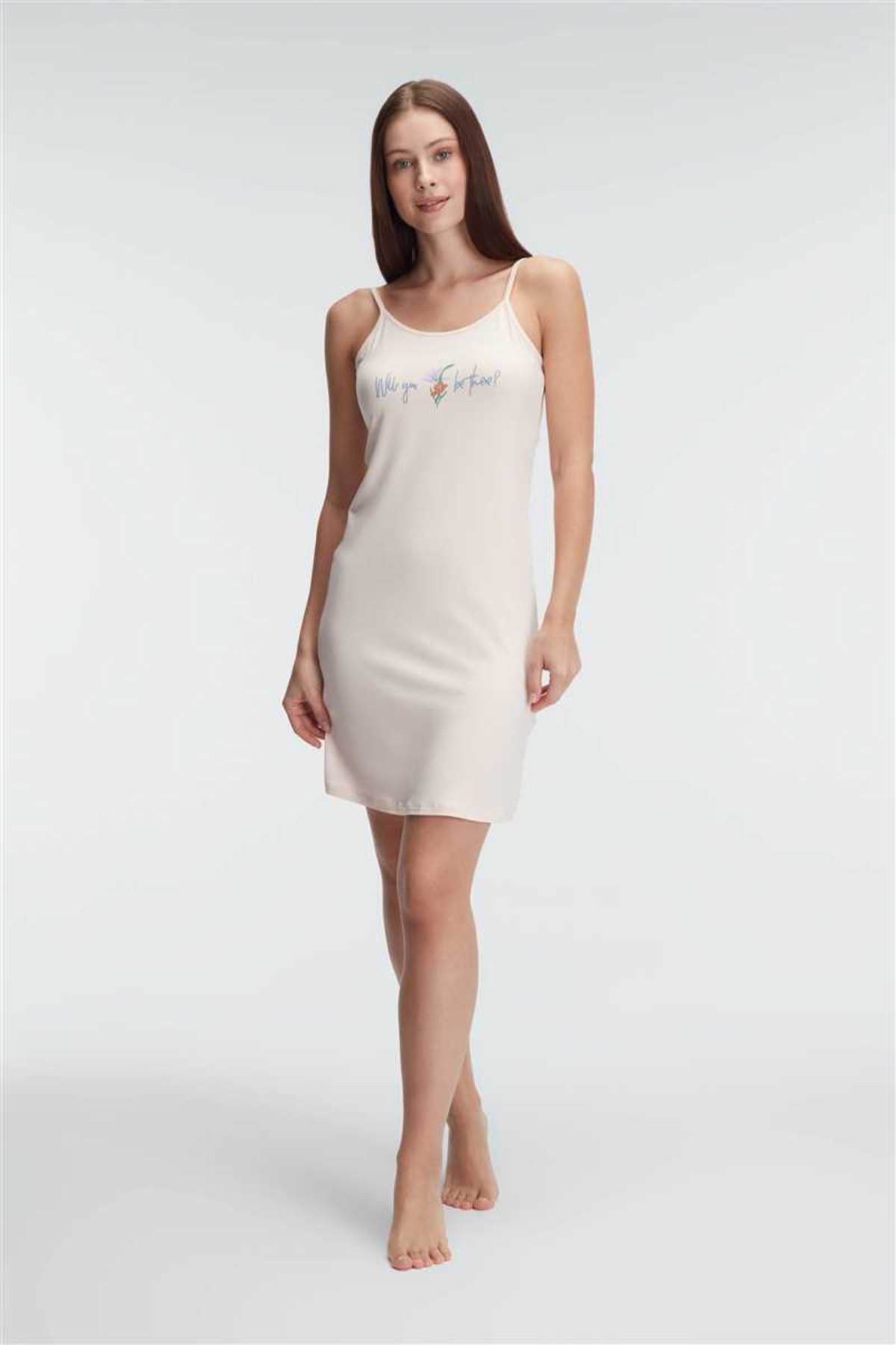 Genel Markalar Günlük Ev Giyimi İp Askılı Bisiklet Yaka Kadın Viskon Düz Yazlık Örme Mini Gecelik