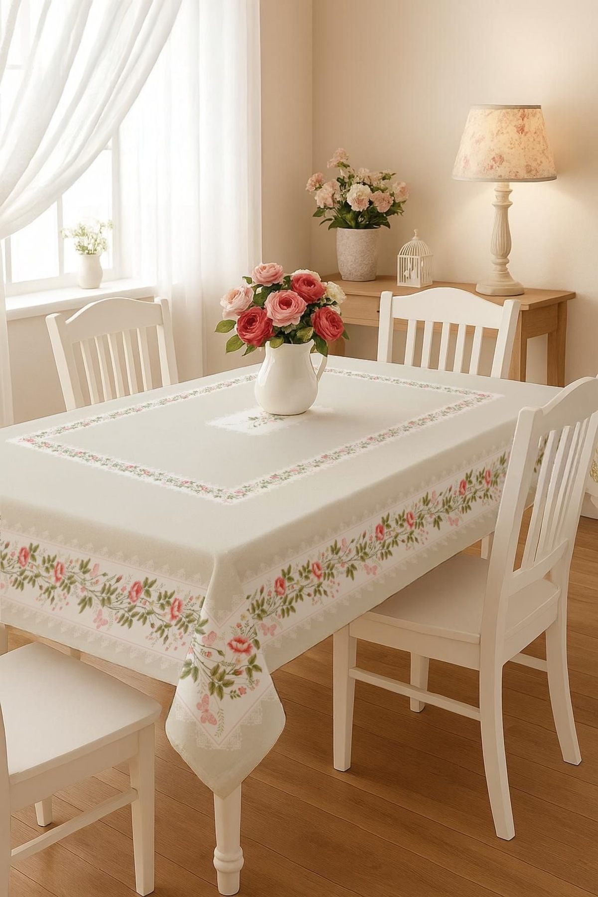 Cardea Home Collection Ružičasta ruža i leptir Štampano Stolnjak
