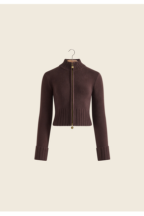 House of Sunny Kahverengi Fermuarlı Crop Hırka