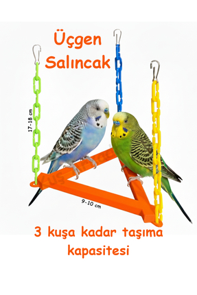 Kuşarkadaşım Üçgen Kuş Salıncağı Renkli Boyasız Çok Kuş Kapasiteli Muhabbet K...