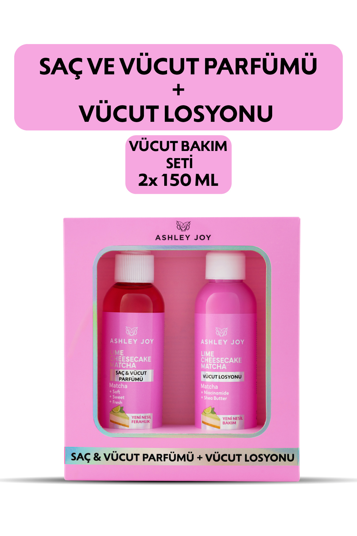 ASHLEY JOY Lime Cheesecake Matcha Saç Parfümü + Niacinamide İçeren Vücut Losyonu, Vücut Bakım Seti