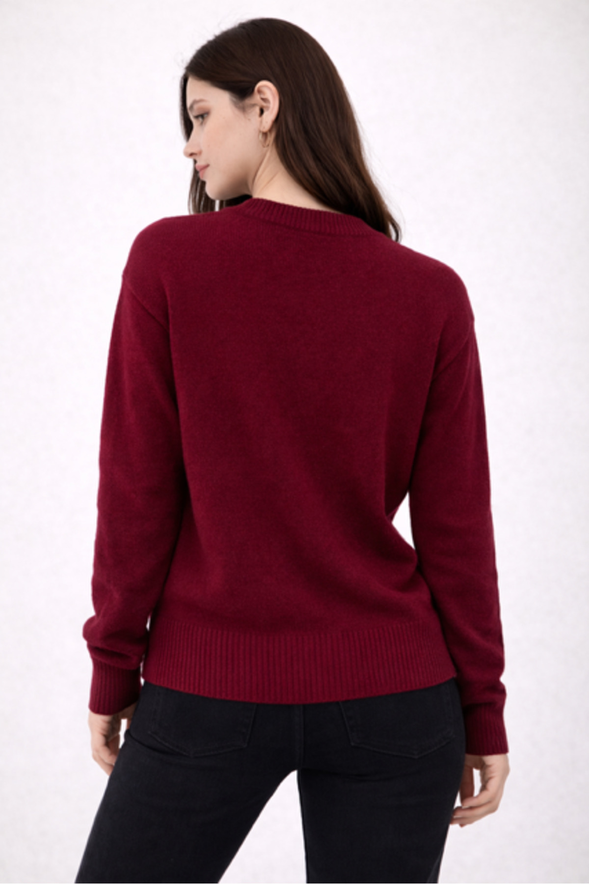 RTD&VLD  Kadın Vita-260 Maviş Bisiklet Yaka Basic Triko Kazak Bordo - Görsel 2