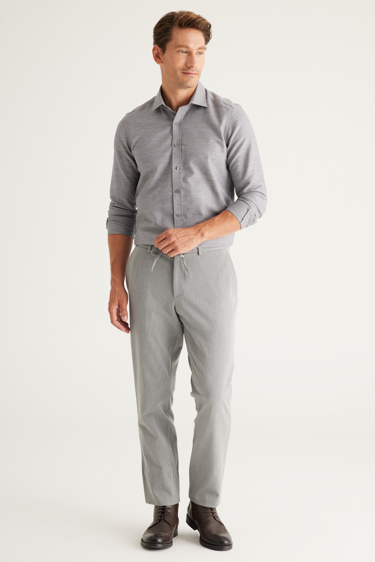 ALTINYILDIZ CLASSICS Açık Gri Slim Fit Dar Kesim Beli Bağlamalı Esnek Pantolon görsel 4