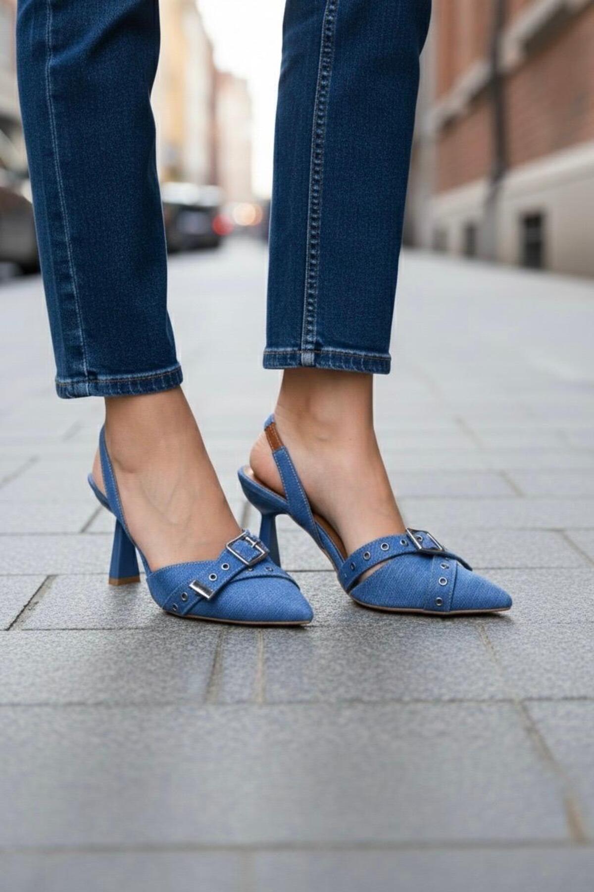 Santamarina  Kadın Shoevana Koyu Mavi Kot Klasik Topuklu Ayakkabı - Görsel 4