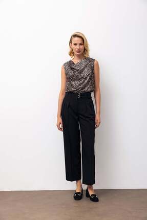 VİVENTO Yüksek Bel Pile Detaylı Pantolon - Siyah P6040