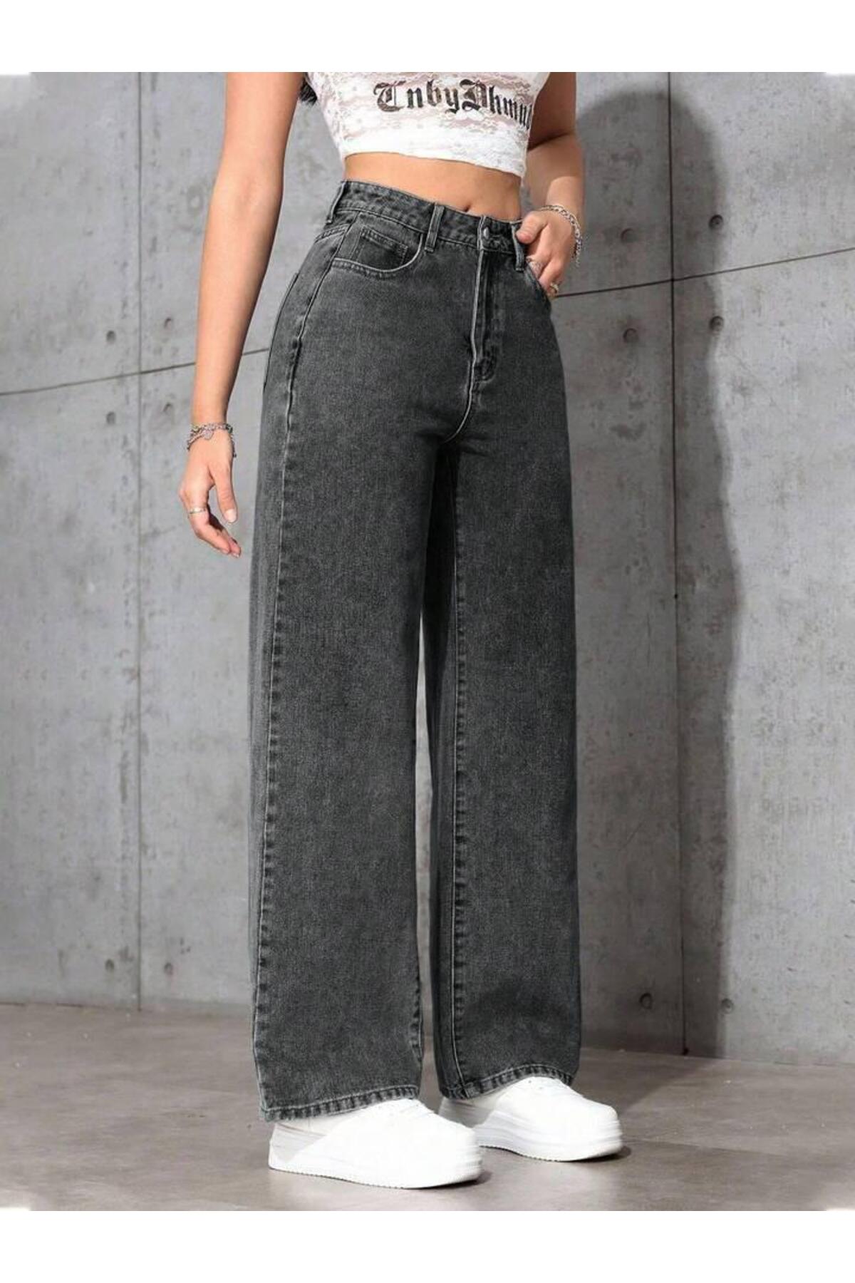 Linarose Kadın Palazzo Esnek Bol Paça Kot Pantolon Jean görsel 6