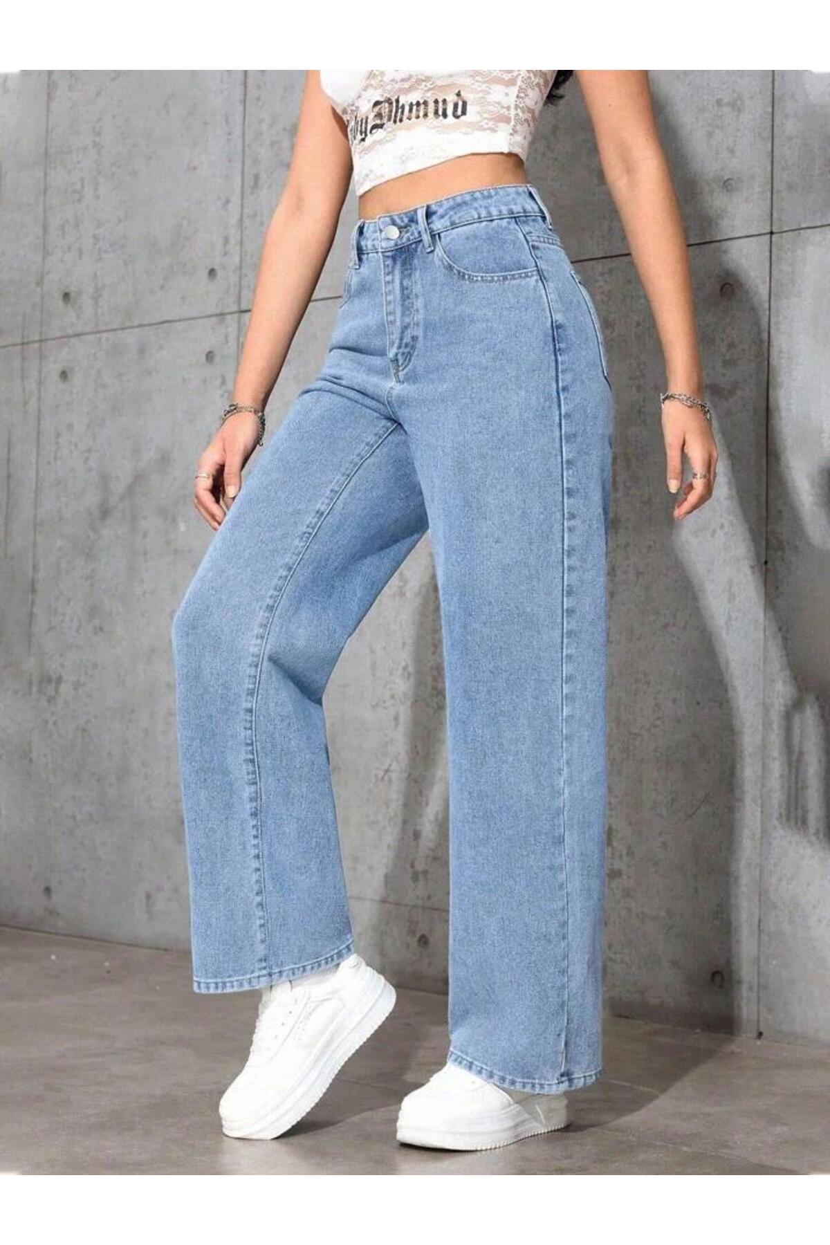 Linarose Kadın Palazzo Esnek Bol Paça Kot Pantolon Jean görsel 2