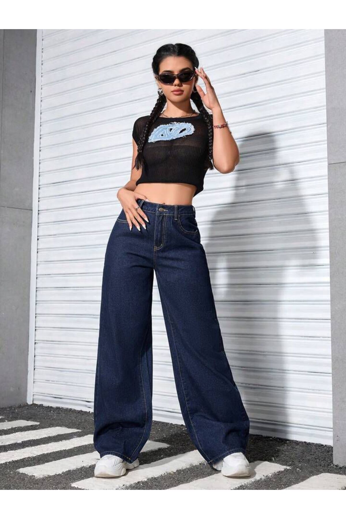 Linarose  Kadın Palazzo Esnek Bol Paça Kot Pantolon Jean - Görsel 6