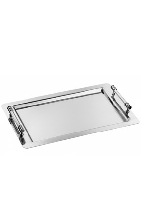 Arsel Lara Sade Paslanmaz Çelik Çay Tepsisi 29x45 cm – 0.80 mm Platin Kulplu ...