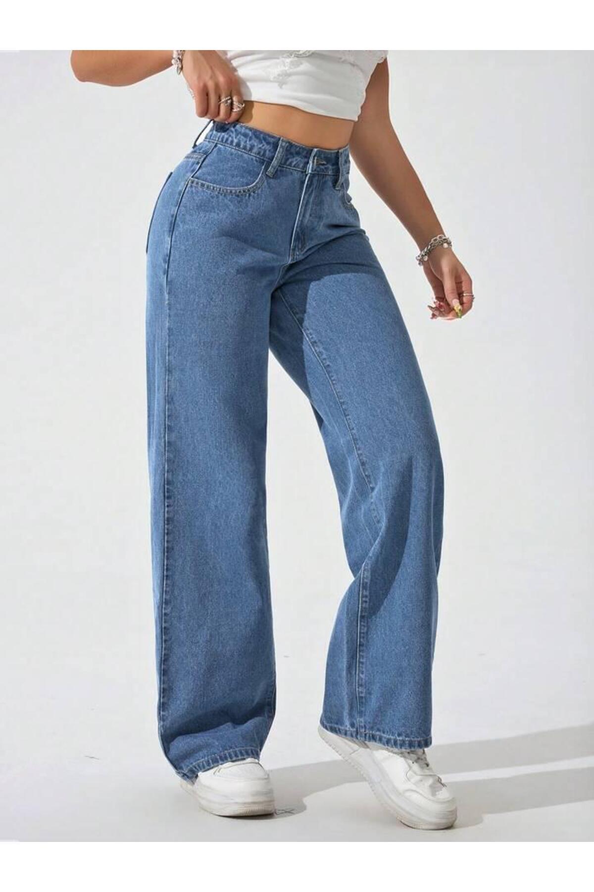 Linarose  Kadın Palazzo Esnek Bol Paça Kot Pantolon Jean - Görsel 2