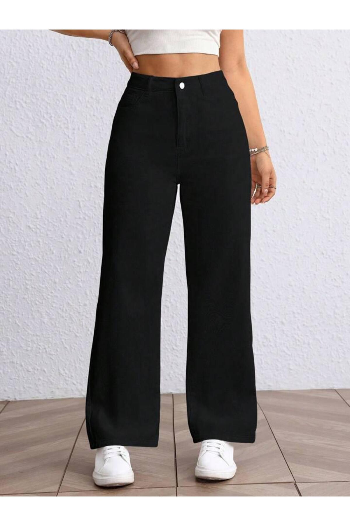 Linarose  Kadın Palazzo Esnek Bol Paça Kot Pantolon Jean - Görsel 2