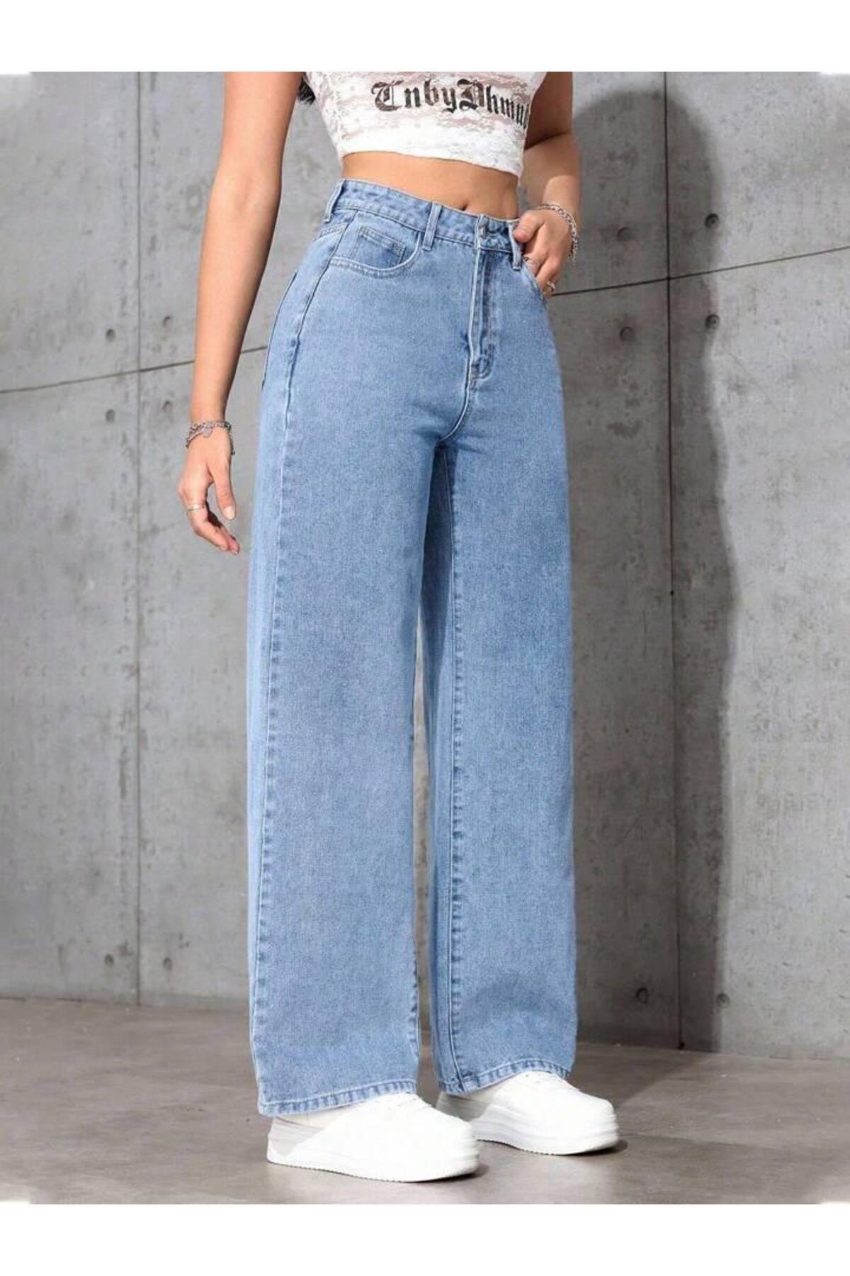 Linarose Kadın Palazzo Esnek Bol Paça Kot Pantolon Jean görsel 6