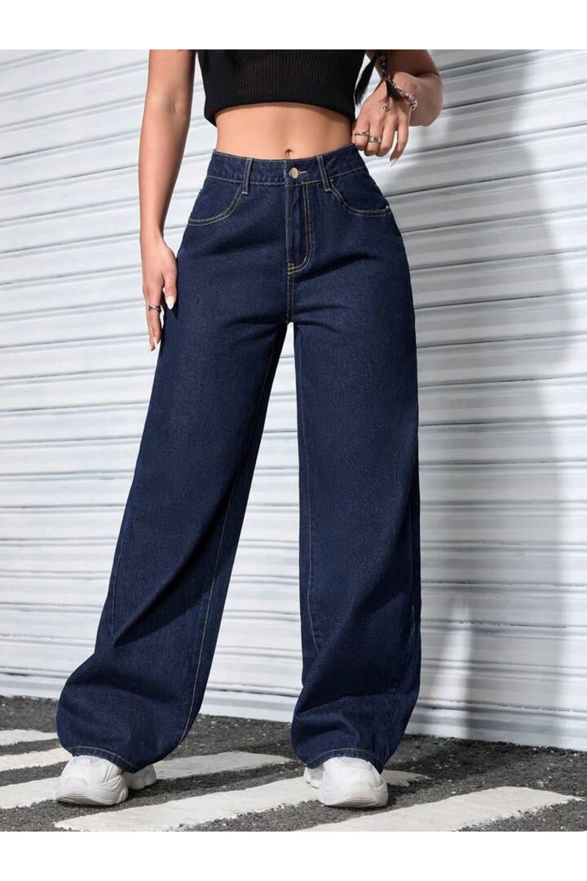 Linarose  Kadın Palazzo Esnek Bol Paça Kot Pantolon Jean - Görsel 5