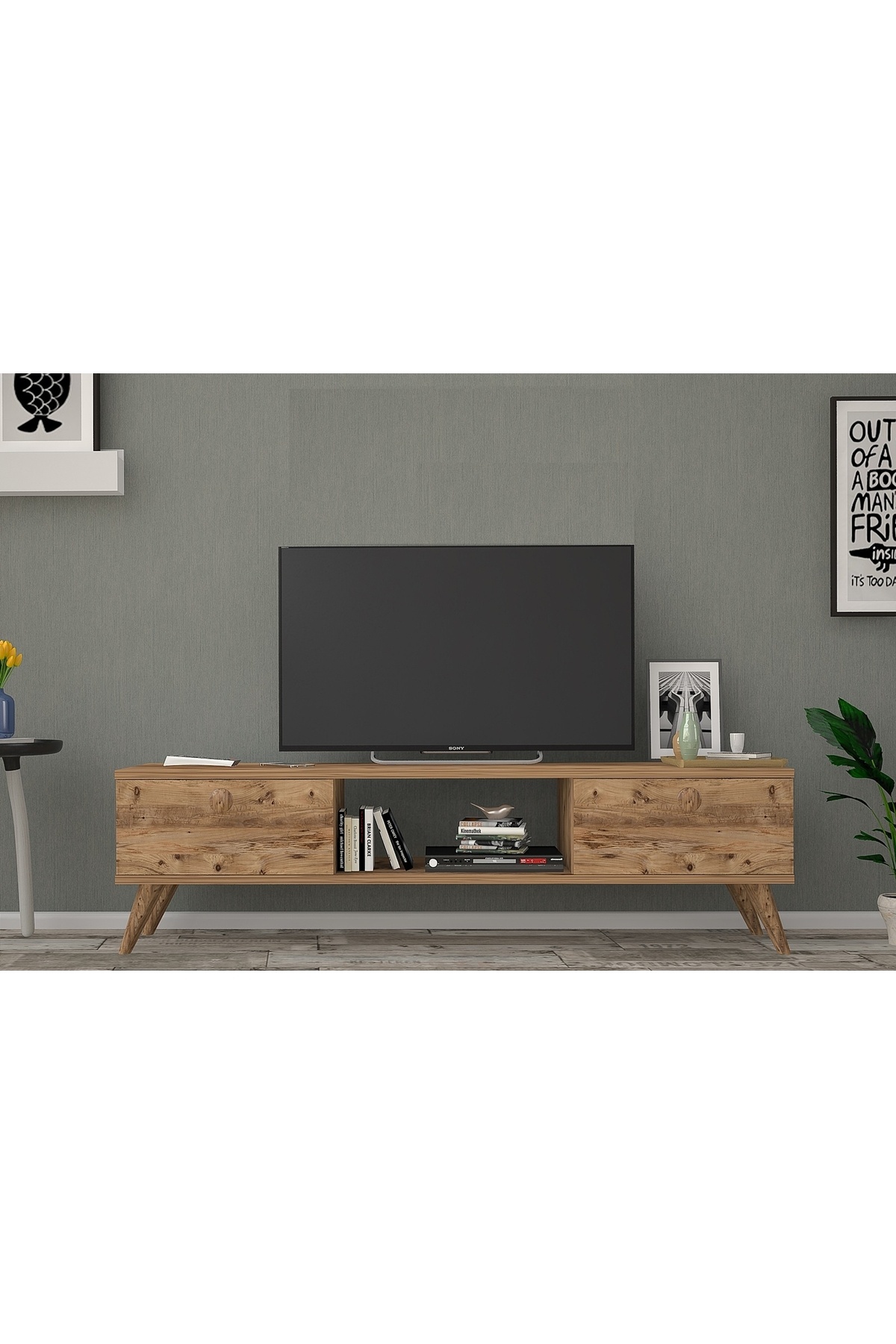Vivense EMRE TV ÜNİTESİ, AHŞAP AYAKLI, ATLANTİK ÇAM, 140 CM - Fiyatı