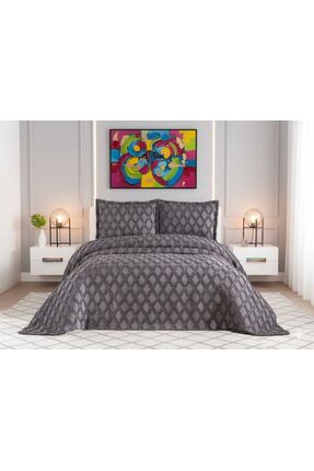 elvira concept Lydia Antrasit Çift Kişilik Yatak Örtüsü Seti Pike Takımı Günl...