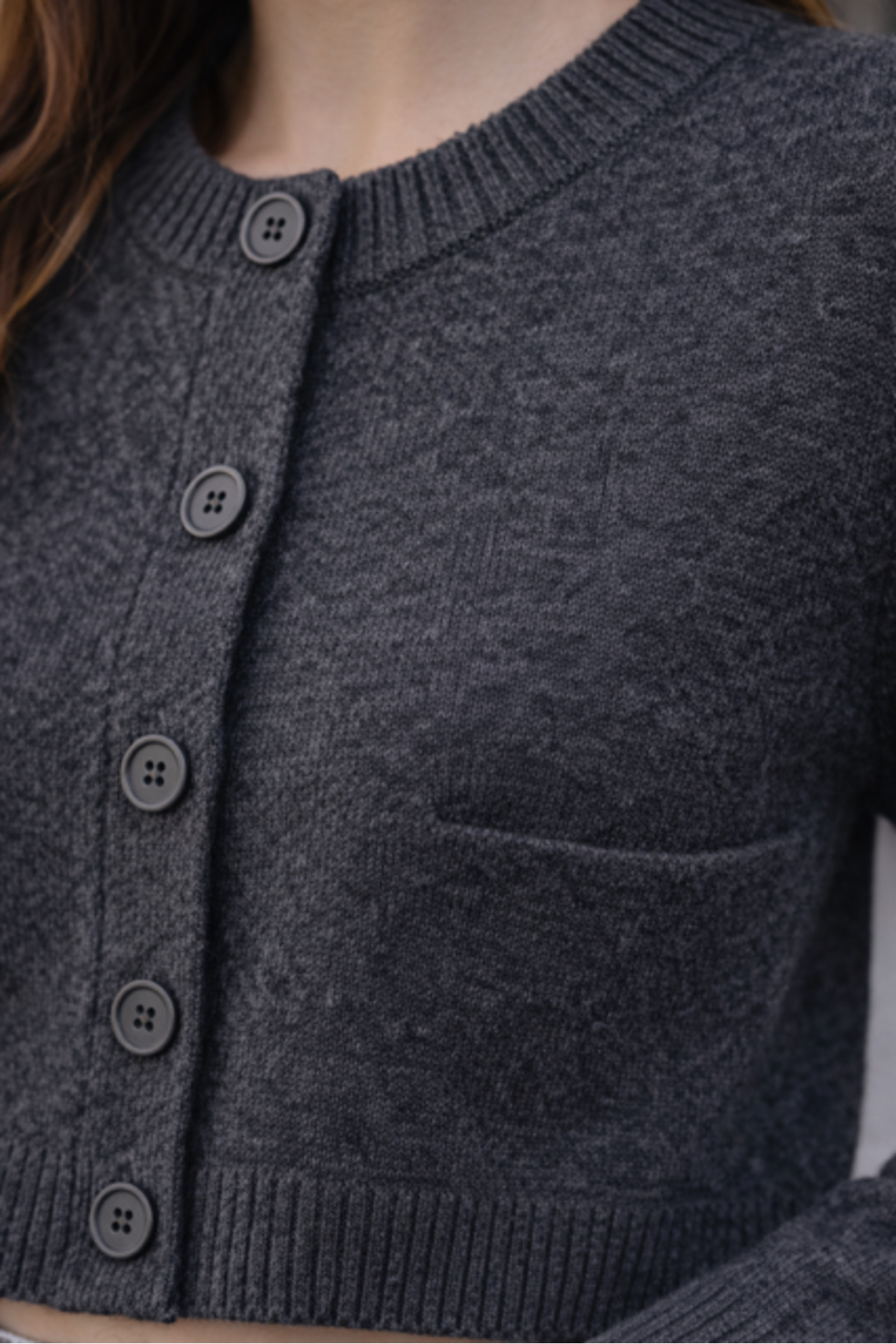 RTD&VLD  Kadın Vita-266 Bolina Bisiklet Yaka Gizli Cep Düğmeli Triko Hırka Antrasit - Görsel 2