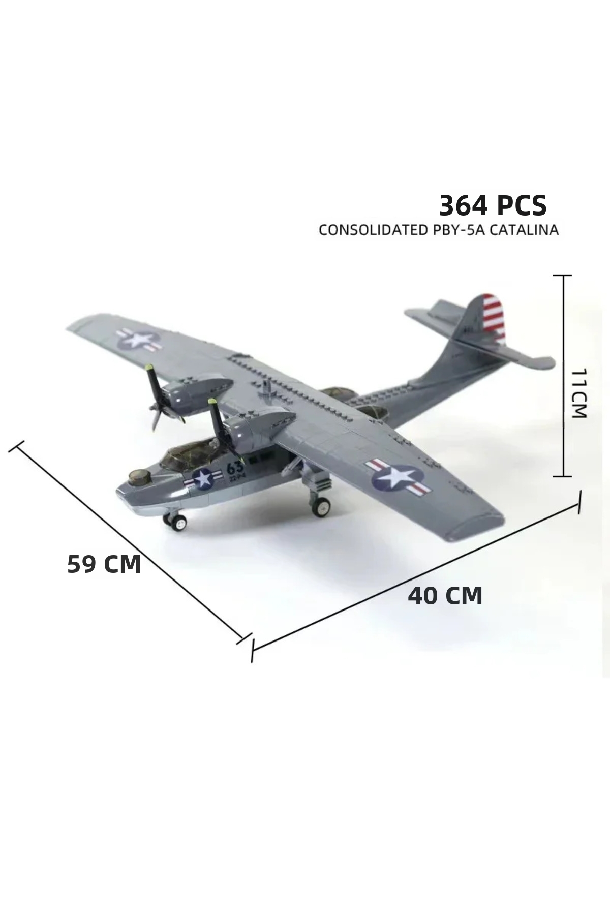 بازی‌های ساختنی بدون جعبه ۳۶۴ تکه بلوک‌های ساختمانی هواپیمای نظامی یکپارچه PBY 5A کاتالینا
