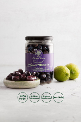 Gaia Oliva Doğal Siyah Zeytin, Yağlı Sele Gemlik Çeşidi, Net: 450 gr